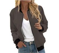 Generisch Veste décontractée pour femme - Veste décontractée légère avec fermeture éclair - Imprimé floral - Manteau - Col montant - Court - Vêtement de sport - Haut zippé, marron, XXL