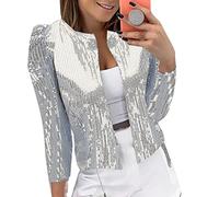 Generisch Veste demi-saison élégante et courte pour femme - Beige brillant - Veste d'été à paillettes - Manches longues - Blazer à paillettes - Ouvert sur le devant - Cardigan drapé rétro brillant