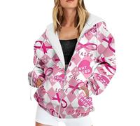 Generisch Veste demi-saison pour femme - Sweat à capuche surdimensionné - Chaud - Coupe-vent - Pour l'automne - Mois de conscience du cancer du sein - Veste de randonnée - Veste de loisirs - Veste de