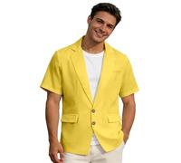 Generisch Veste d'été à manches courtes pour homme - Blazer sportif - Élégant et léger - Couleur unie - Coupe droite - Veste de sport, mariage, remise de diplôme, affaires, veste de loisirs, jaune, S