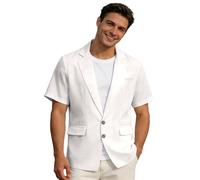 Generisch Veste d'été à manches courtes pour homme - Blazer sportif - Élégant et léger - Couleur unie - Coupe droite - Veste de sport, mariage, remise de diplôme, affaires, veste de loisirs, Blanc