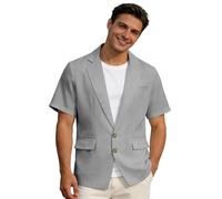 Generisch Veste d'été à manches courtes pour homme - Blazer sportif - Élégant et léger - Couleur unie - Coupe droite - Veste de sport, mariage, remise de diplôme, affaires, veste de loisirs, gris, M