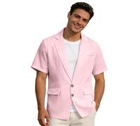 Generisch Veste d'été à manches courtes pour homme - Blazer sportif - Élégant et léger - Couleur unie - Coupe droite - Veste de sport, mariage, remise de diplôme, affaires, veste de loisirs, Rose, XXL