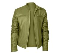 Generisch Veste d'été en cuir pour le commerce outre-mer, col montant, veste en cuir punk, vert, XL