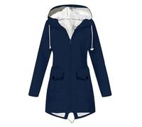 Generisch Veste d'extérieur fonctionnelle pour femme avec capuche zippée amovible, imperméable, coupe-vent, respirante - Veste de pluie légère - Veste de randonnée pour femme, bleu marine, S