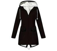 Generisch Veste d'extérieur fonctionnelle pour femme avec capuche zippée amovible, imperméable, coupe-vent, respirante - Veste de pluie légère - Veste de randonnée pour femme, Noir , M