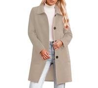 Generisch Veste d'hiver 2026 pour femme - Manteau polaire mi-long avec col à revers - Poches à boutons sur le devant - Manches longues pour l'hiver par temps froid, beige, XL