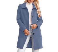 Generisch Veste d'hiver 2026 pour femme - Manteau polaire mi-long avec col à revers - Poches à boutons sur le devant - Manches longues pour l'hiver par temps froid, bleu, XL