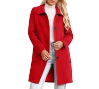 Generisch Veste d'hiver 2026 pour femme - Manteau polaire mi-long avec col à revers - Poches à boutons sur le devant - Manches longues pour l'hiver par temps froid, rouge, 3XL