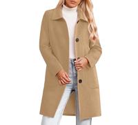 Generisch Veste d'hiver 2026 pour femme - Manteau polaire mi-long avec col à revers - Poches à boutons sur le devant - Manches longues pour l'hiver par temps froid, kaki, XL