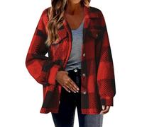 Generisch Veste d'hiver chaude à carreaux pour femme - Veste de transition en polaire Fluffy Shaggy - Veste d'automne douillette - Veste en laine - Coupe-vent - Oversize - Veste de loisirs - Trench