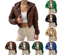 Generisch Veste d'hiver courte matelassée légère avec capuche pour femme | Doudoune avec fermeture éclair - Veste bouffante courte - Veste de mi-saison - Manteau chaud - Imperméable - Manteau d'hiver
