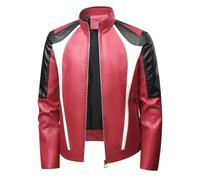 Generisch Veste d'hiver décontractée en cuir pour homme pour la vie quotidienne, équitation en plein air, coupe ajustée, design bicolore élégant, mode automne et hiver, rouge, 4XL