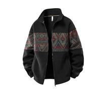 Generisch Veste d'hiver doublée en polaire pour homme - Style national - Veste d'extérieur avec fermeture éclair - Col montant - Loisirs - Veste de travail - Automne - Hiver - Veste de transition