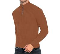 Generisch Veste d'hiver Homme Noir Brillant Homme - Pull d'hiver avec demi-col roulé zippé, Pull à manches longues, Pull décontracté Manteau en peau d'agneau, marron, XL