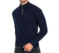 Generisch Veste d'hiver Homme Noir Brillant Homme - Pull d'hiver avec demi-col roulé zippé, Pull à manches longues, Pull décontracté Manteau en peau d'agneau, Marine, M