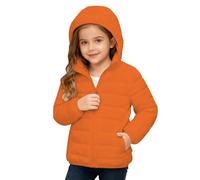 Generisch Veste d'hiver légère pour fille - Veste matelassée avec capuche - Doudoune douce et confortable - Veste à capuche unie chaude pour garçon de 3 à 14 ans, Orange, 6-7 ans