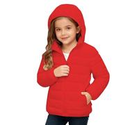 Generisch Veste d'hiver légère pour fille - Veste matelassée avec capuche - Doudoune douce et confortable - Veste à capuche unie chaude pour garçon de 3 à 14 ans, rouge, 4-5 ans