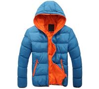 Generisch Veste d'hiver matelassée pour homme avec capuche, doudoune contrastée et chaude mi-saison coupe ajustée Veste thermique confortable à capuche pour les loisirs, bleu, XXL