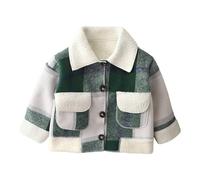 Generisch Veste d'hiver pour enfant fille et bébé - Confortable et chaude - Veste polaire à carreaux - Avec poche poitrine - Veste d'extérieur - Veste blouson d'hiver douce - 90-160, vert, 150