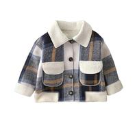 Generisch Veste d'hiver pour enfant fille et bébé - Confortable et chaude - Veste polaire à carreaux - Avec poche poitrine - Veste d'extérieur - Veste blouson d'hiver douce - 90-160, Marine, 140