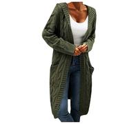 Generisch Veste d'hiver pour femme - Couleur unie - Cardigan en tricot épais - Manteau de pull mi-long, Vert armée., XL
