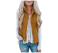 Generisch Veste d'hiver pour femme - Décontractée - Couleur unie - Gilet en peluche - Fermeture éclair intégrale - Veste sans manches - Hiver quotidien - Manteau polaire fin et chaud, jaune, XXL
