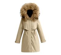 Generisch Veste d'hiver pour femmes couleur pure doudoune avec fermeture éclair chaude épaisse veste manteau avec poches ceinture taille manteau mode manteau, kaki, XL
