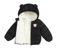 Generisch Veste d'hiver pour fille - Doudoune courte - Confortable - Chaleur - Vêtement d'extérieur avec motif ours - Veste à capuche - Couleur unie - Avec oreilles d'ours - 80-120, Noir , 90