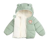 Generisch Veste d'hiver pour fille - Doudoune courte - Confortable - Chaleur - Vêtement d'extérieur avec motif ours - Veste à capuche - Couleur unie - Avec oreilles d'ours - 80-120, vert, 80