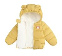 Generisch Veste d'hiver pour fille - Doudoune courte - Confortable - Chaleur - Vêtement d'extérieur avec motif ours - Veste à capuche - Couleur unie - Avec oreilles d'ours - 80-120, jaune, 120