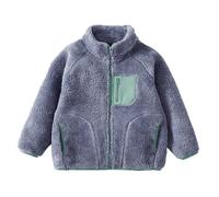 Generisch Veste d'hiver pour fille - Veste polaire chaude avec bloc de couleur - Veste pour enfant confortable et chaude - Veste d'hiver en polaire avec poche poitrine - Veste bomber sans capuche
