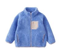 Generisch Veste d'hiver pour fille - Veste polaire chaude avec bloc de couleur - Veste pour enfant confortable et chaude - Veste d'hiver en polaire avec poche poitrine - Veste bomber sans capuche