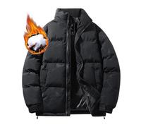 Generisch Veste d'hiver pour homme avec bloc de couleurs et col montant, chaude, coupe-vent, veste à pain ample, veste d'affaires polyvalente, Noir , L