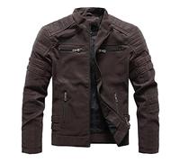 Generisch Veste d'hiver pour homme - En cuir abrasif - Mode slim brossé - En polyuréthane - Pour moto, café, L