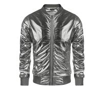 Generisch Veste d'hiver pour homme - Veste blouson pour homme - Veste décontractée brillante métallisée - Fête disco - Baseball - Manteau à fermeture éclair - Léger et confortable - Vêtement