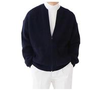 Generisch Veste d'hiver pour hommes mode pull manteau tricot uni ont poches col rond fermeture éclair homme manches longues pull manteau tricoté, bleu, XXL