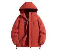 Generisch Veste d'hiver unisexe au design bloc de couleur - Veste à capuche bicolore avec grande poche poitrine - Veste d'extérieur fonctionnelle pour les jours froids, Style/I07 rouge, 3XL