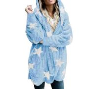 Generisch Veste douillette d'hiver décontractée en polaire avec imprimé étoiles, chaude et confortable, vêtement d'extérieur pour temps froid, bleu ciel, L