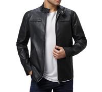 Generisch Veste en cuir pour homme - Coupe-vent et imperméable - Avec fermeture éclair - En cuir synthétique - Vintage - Style rockabilly - Veste de sport - Heavy Weight Classic - Veste d'extérieur, P