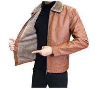 Generisch Veste en cuir pour homme - Vintage - Manteau en cuir synthétique - Doublure polaire - Manteau en polyuréthane - Mode confortable - Veste de moto classique - Veste d'aviateur, marron, M