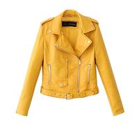 Generisch Veste en cuir synthétique pour femme - Veste bomber pour femme - Veste d'été - Fermeture éclair - Veste de pilote courte - Couleur unie - Veste fine à manches longues - Veste demi-saison