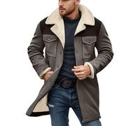 Generisch Veste en daim pour homme - Veste polaire bicolore - Veste d'hiver en daim avec fermeture éclair et poches - Veste de transition - Manteau doublé en daim - Veste en cuir pour homme - Cowboy
