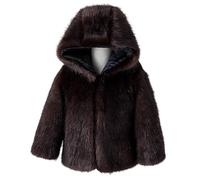 Generisch Veste en fourrure pour fille - Veste d'hiver mi-saison - Manteau en fourrure - Manches longues - Manteau en fourrure synthétique - Veste d'hiver chaude - Veste épaisse pour l'extérieur, café