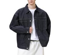 Generisch Veste en jean baggy pour homme - Veste demi-saison coupe-vent - Veste bomber vintage - Veste cargo Y2K Streetwear - Manches longues - Revers boutonné - Veste en denim classique avec poches