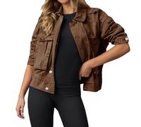 Generisch Veste en jean décontractée, courte, boutonnée, style workwear, automne-hiver, mode, vêtements d'extérieur, manches longues, sans capuche (Brown, M)