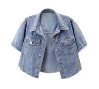 Generisch Veste en jean décontractée pour femme, à manches courtes, crop-top, chemise polyvalente pour les tenues quotidiennes et les rendez-vous galants, bleu, M