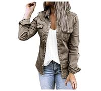 Generisch Veste en jean décontractée pour femme avec poche de poitrine Snap comme longue tunique pour une mode décontractée élégante, tenue confortable au quotidien avec un design élégant, gris, XL