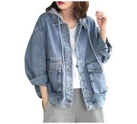 Generisch Veste en jean décontractée pour femme qui réduit l'âge - Veste en jean unisexe avec capuche - Combinaison d'hiver, bleu ciel, M