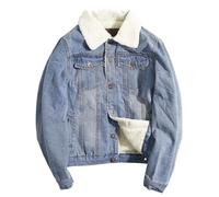 Generisch Veste en jean doublée pour homme avec col sherpa - Veste de camionneur classique avec doublure en fourrure - Veste en jean chaude pour l'hiver au look vintage, Style_e02 Bleu, 3XL